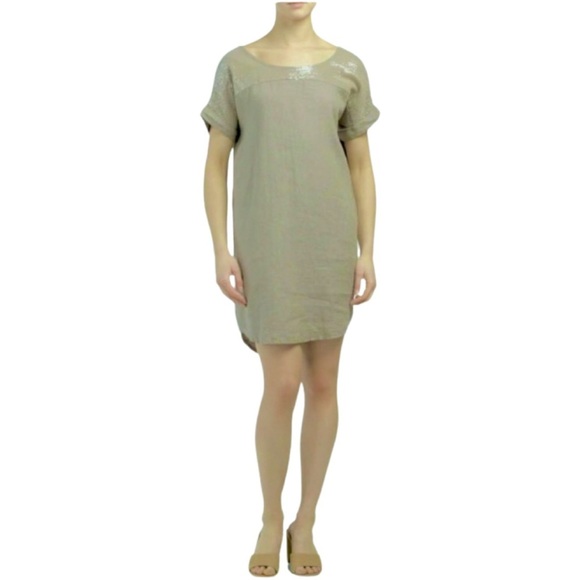 LUNGO L’ARNO Linen Olive Green Shift Plus Size Dress Size 1X - Picture 1 of 8